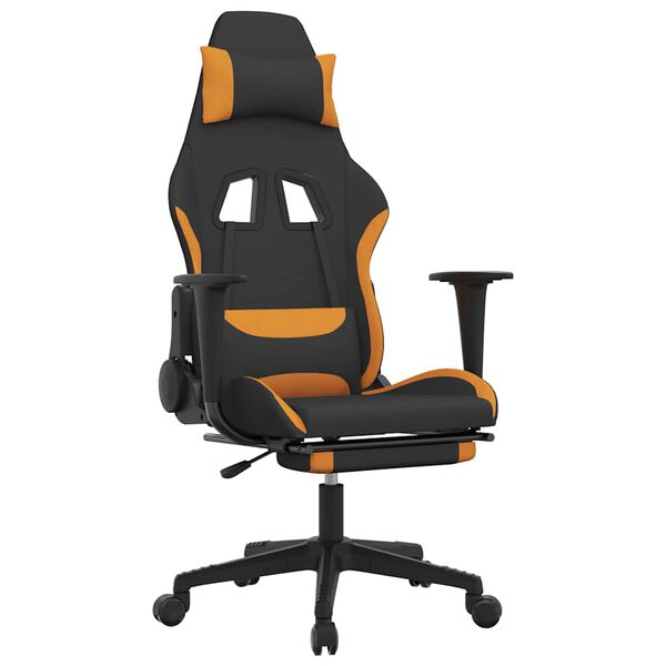 vidaXL Scaun de gaming cu masaj/suport picioare, negru / oranj, textil