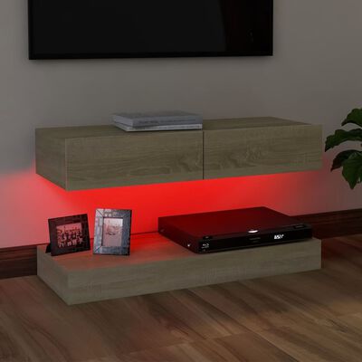 vidaXL Comodă TV cu lumini LED, stejar Sonoma, 90x35 cm