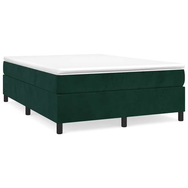 vidaXL Pat box spring cu saltea, verde &icirc;nchis, 140x190 cm, catifea