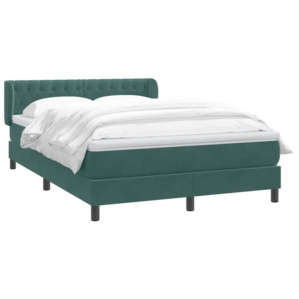 vidaXL Pat box spring cu saltea, verde &icirc;nchis, 140x220 cm, catifea