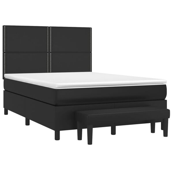 vidaXL Pat box spring cu saltea, negru, 140x190 cm, piele ecologică