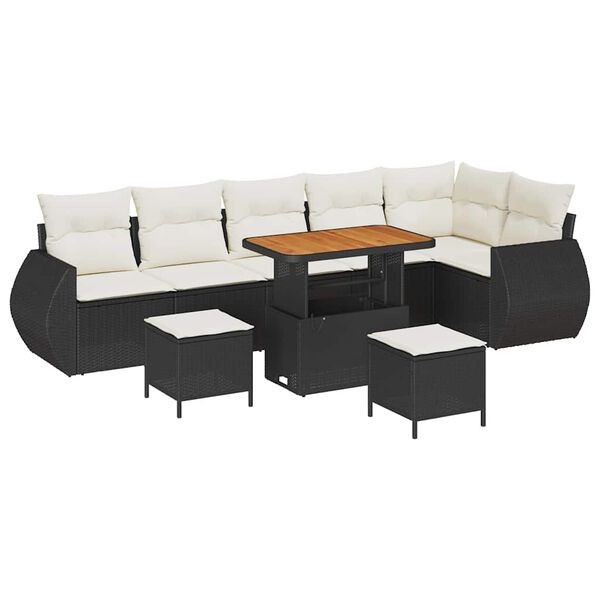 vidaXL Set de canapele pentru grădină 9 pcs Negru și Crem Poli Rattan