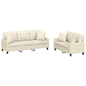 vidaXL Set de canapele cu perne, 2 piese, crem, piele ecologică