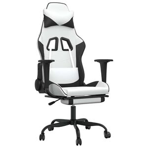 vidaXL Scaun de gaming masaj/suport picioare alb/negru piele eco