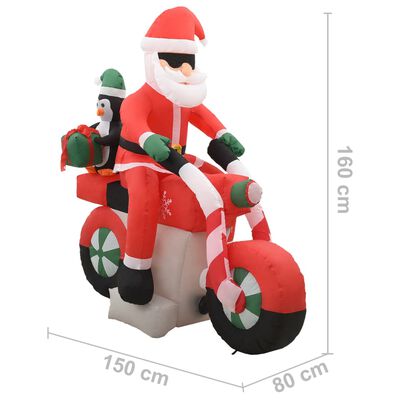 vidaXL Moș Crăciun pe motocicletă gonflabil, LED, IP44, 160 cm