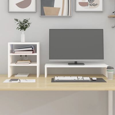 vidaXL Suport pentru monitor, alb, 81x20x30 cm, lemn masiv pin