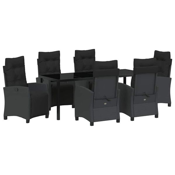 vidaXL Set de masă pentru grădină cu pernă 7 pcs Negru poliratan