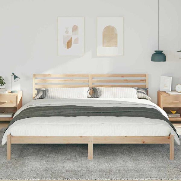 vidaXL Cadru de pat cu headboard Maro 200 x 210 cm Lemn de pin masiv