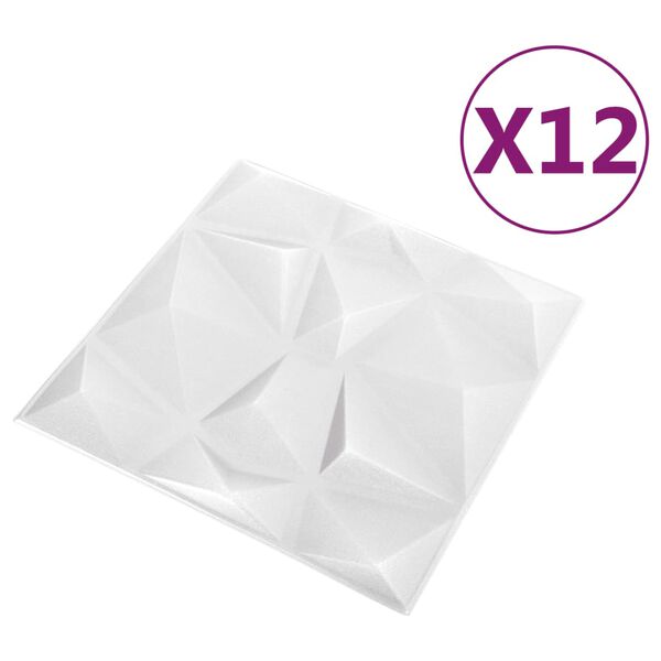 vidaXL Panouri de perete 3D 12 buc. alb 50x50 cm model diamant 3 m²