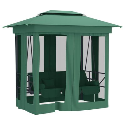 vidaXL Pavilion de grădină & balansoar convertibil verde textil & oțel