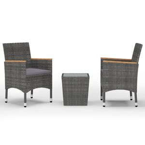 vidaXL Set mobilier bistro, 3 piese, gri, poliratan/sticlă securizată