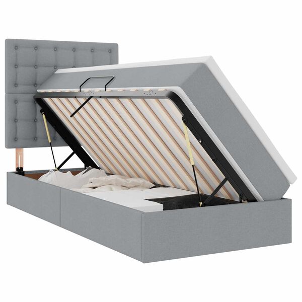 vidaXL Pat cu saltea și spațiu de depozitare Gri deschis 90 x 190 cm