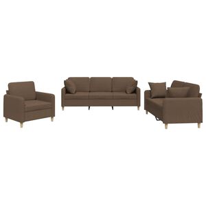 vidaXL Set de canapele cu perne, 3 piese, maro, textil