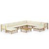 vidaXL Set mobilier de grădină, cu perne alb crem, 11 piese, bambus
