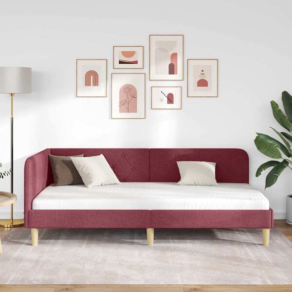 vidaXL Cadru de pat colțar cu headboard Roșu Vin 90 x 190 cm țesătură