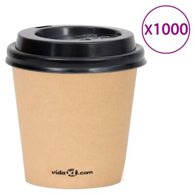 vidaXL Pahare de cafea de hârtie cu capace, 1000 buc., maro, 120 ml
