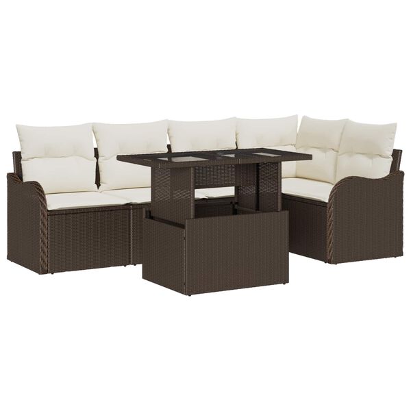 vidaXL Set de canapele pentru grădină cu pernă 6 pcs Maro Poli Rattan
