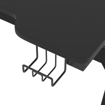 vidaXL Birou de gaming LED cu picioare în formă de Z negru 90x60x75 cm