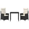 vidaXL Set de masă pentru grădină cu pernă 3 pcs Negru poliratan