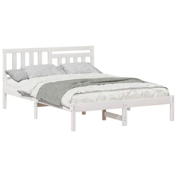 vidaXL Cadru de pat cu headboard Alb 120 x 200 cm Lemn de pin masiv