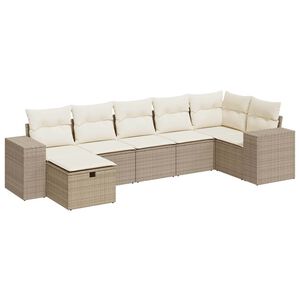 vidaXL Set canapele de grădină, 7 piese, cu perne, bej, poliratan
