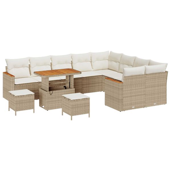 vidaXL Set de canapele pentru grădină cu pernă 12 pcs Bej Poli Rattan
