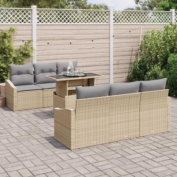 vidaXL Set de canapele pentru grădină 7 pcs Beige și gri deschis
