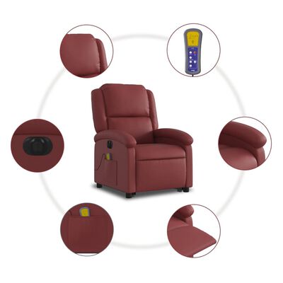 vidaXL Fotoliu electric masaj rabatabil cu ridicare, roșu vin