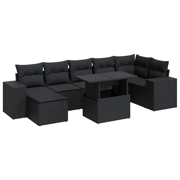 vidaXL Set mobilier de grădină cu perne, 8 piese, negru, poliratan