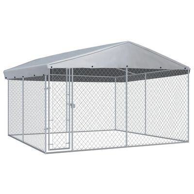 vidaXL Padoc de exterior cu acoperiș pentru câini, 382x382x225 cm