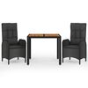 vidaXL Set mobilier de grădină cu perne, 3 piese, negru, poliratan