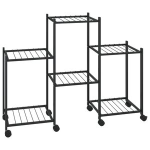 vidaXL Suport pentru flori cu roți, 83x25x63,5 cm, negru, fier