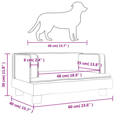 vidaXL Pat de câini, gri, 60x40x30 cm, piele ecologică