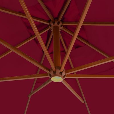 vidaXL Umbrelă suspendată cu stâlp din lemn, roșu bordo, 400x300 cm