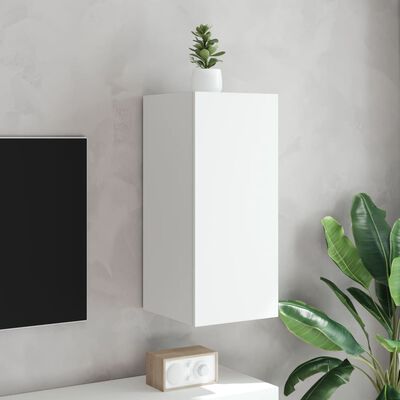vidaXL Comodă TV de perete cu lumini LED, alb, 30,5x35x70 cm