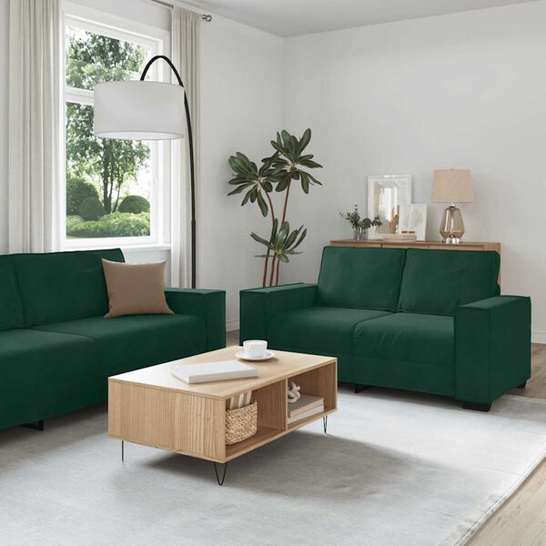 vidaXL Set de canapele cu perne, 3 piese, verde &icirc;nchis, catifea