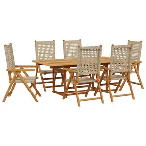 vidaXL Set mobilier de grădină, 7 piese, bej, poliratan și lemn masiv
