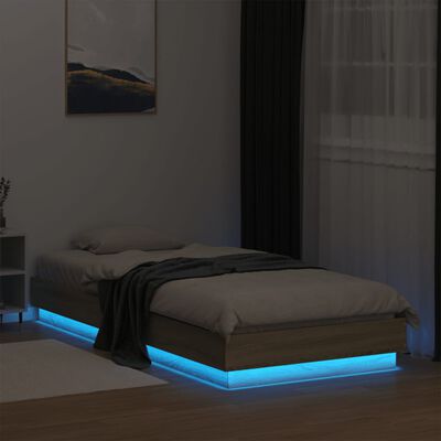 vidaXL Cadru de pat cu lumini LED, stejar sonoma, 90x200 cm