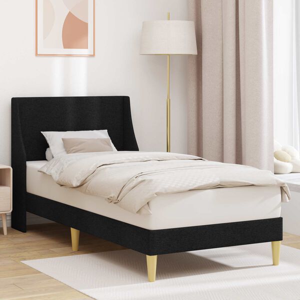 vidaXL Cadru de pat cu headboard Negru 100 x 200 cm țesătură