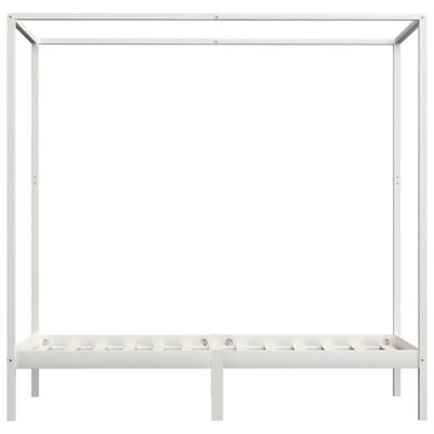 vidaXL Cadru pat cu baldachin, alb, 90x200 cm, lemn masiv pin