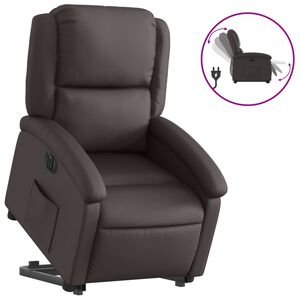 vidaXL Fotoliu rabatabil electric cu ridicare, maro, piele naturală
