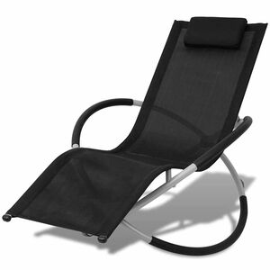 vidaXL Șezlong de plajă geometric, negru și gri, oțel