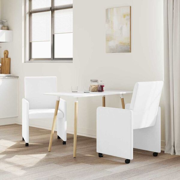vidaXL Scaune de dining cu roți cu roți 2 pcs Alb 57 x 66 x 94 cm