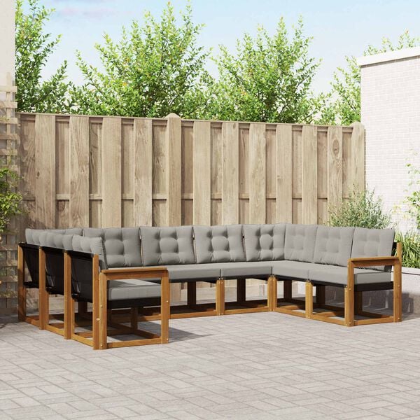 vidaXL Set de canapele de exterior 9 pcs Gri natural și deschis