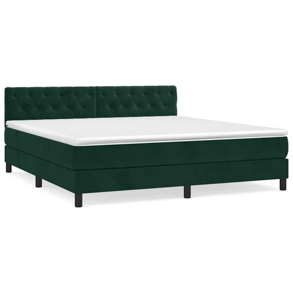 vidaXL Pat box spring cu saltea, verde &icirc;nchis, 160x200 cm, catifea