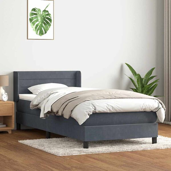 vidaXL Pat box spring cu saltea, gri &icirc;nchis, 80x220 cm, catifea