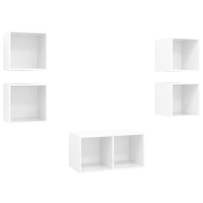 vidaXL Set de dulapuri TV, 5 piese, alb extralucios, lemn prelucrat