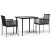 vidaXL Set mobilier grădină cu perne, 3 piese, negru, poliratan & oțel