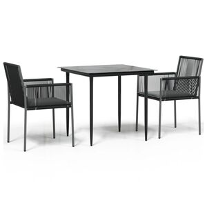 vidaXL Set mobilier grădină cu perne, 3 piese, negru, poliratan & oțel