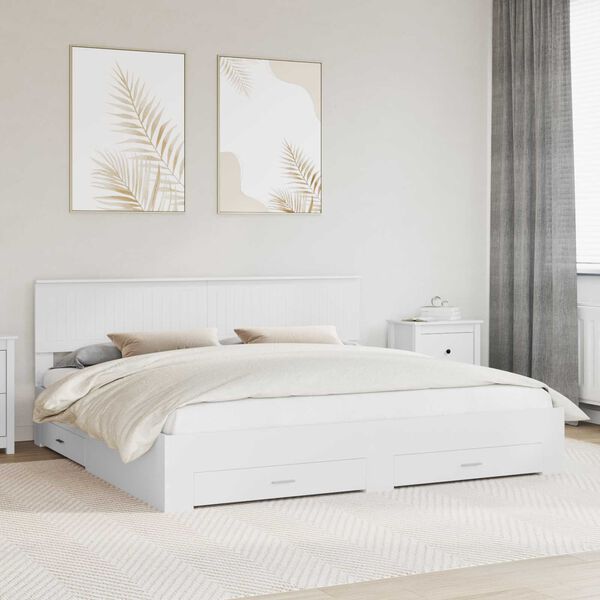 vidaXL Cadru de pat cu headboard Alb 200 x 200 cm Lemn compozit